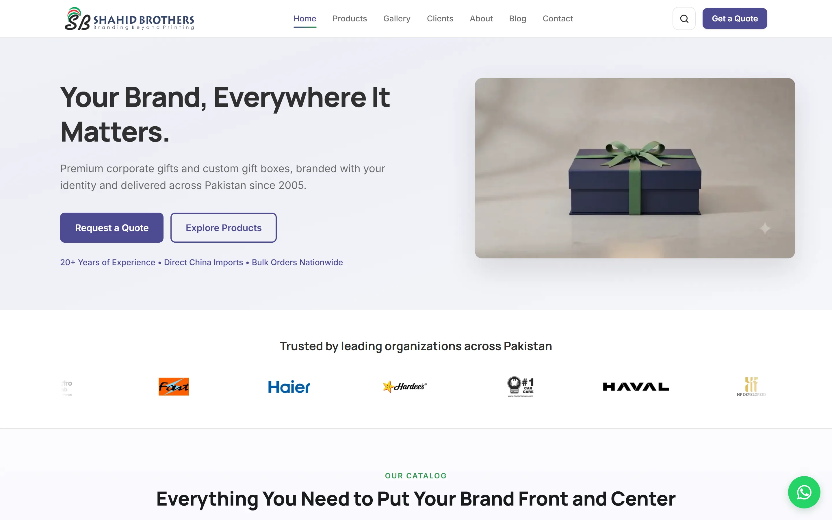 The Shahid Brothers corporate gifting website at sbgifts.pk